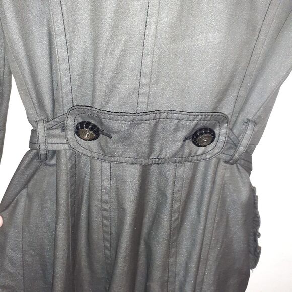 Feminine charcoal gray trench coat double breasted fits 3 4 small fall raincoat - Picture 13 of 15